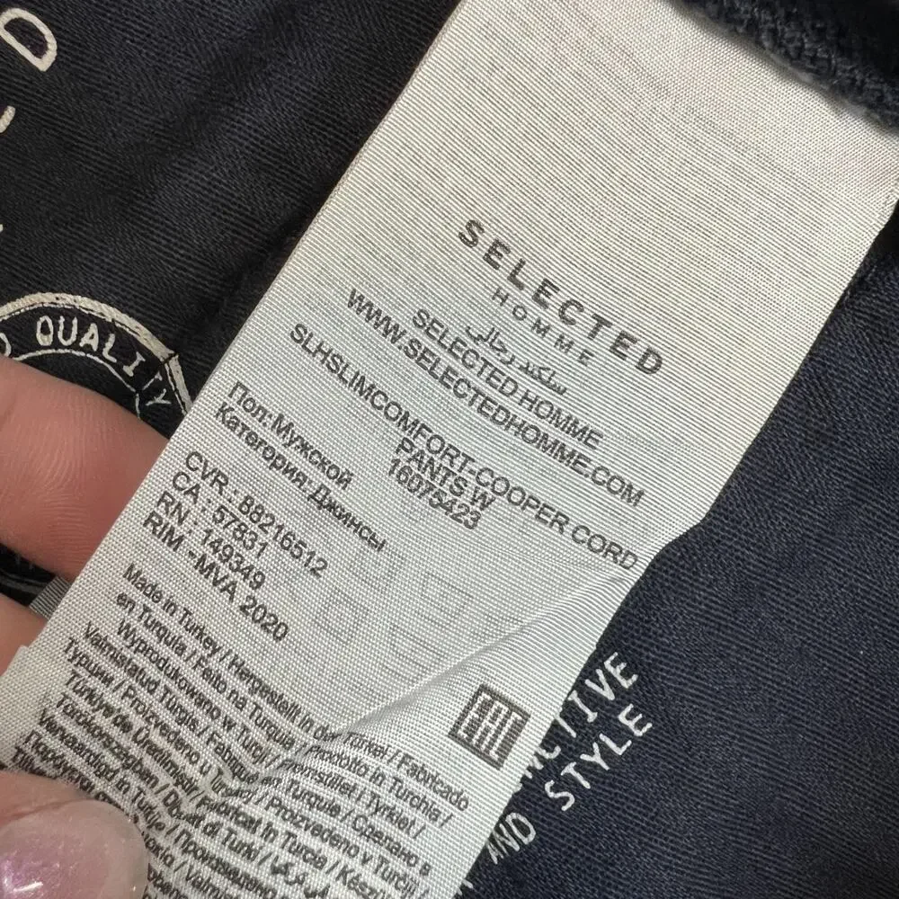 Selected Homme Pants Mens 30x32 Blue Corduroy Slim Skinny‎ Preppy Academia NWT